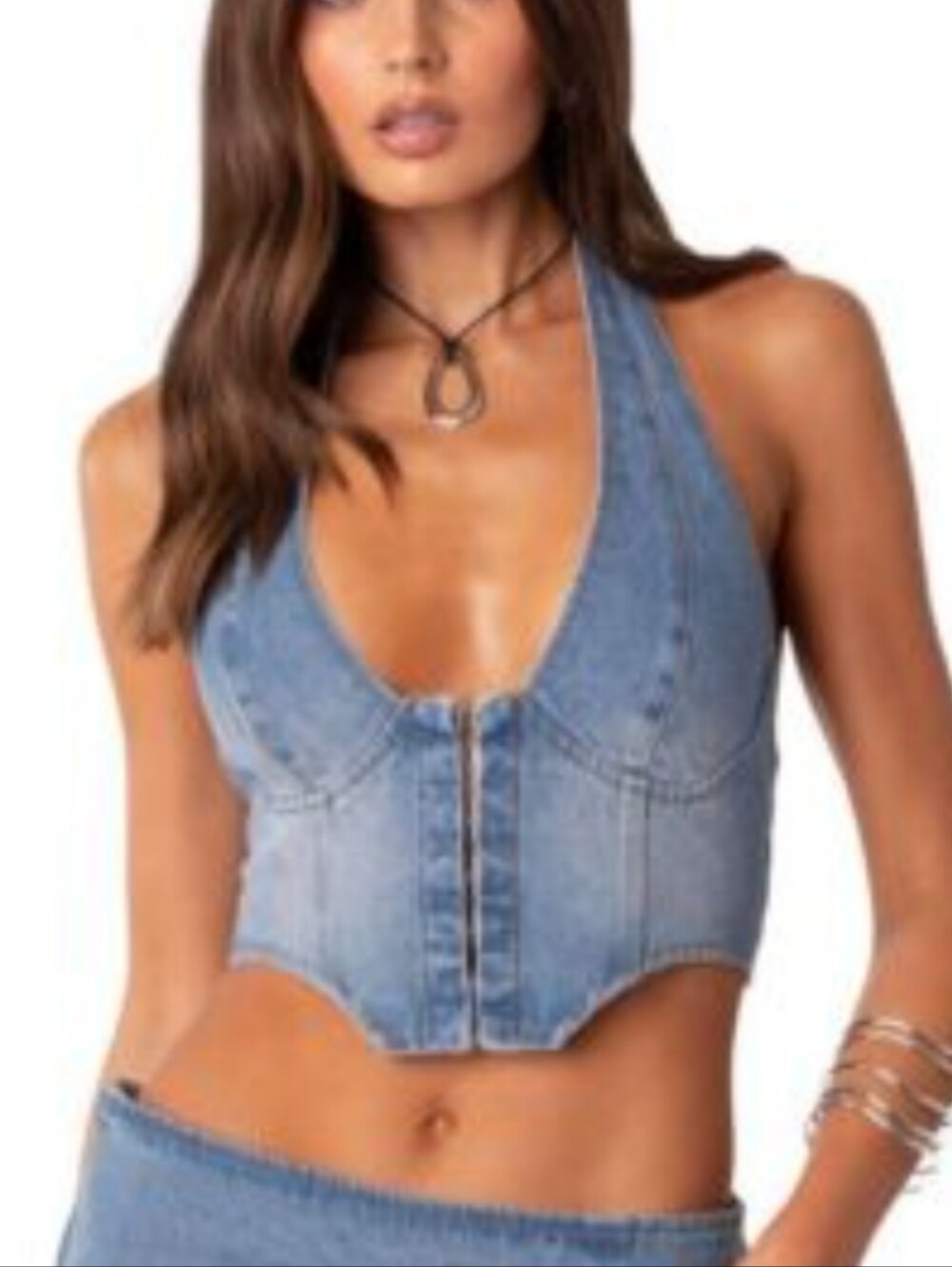 Edikted Catrina Denim Corset Adjustable Size Medium